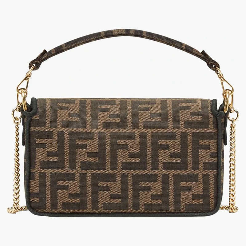 Fendi Baguette Mini Jacquard FF Fabric Bag Brown