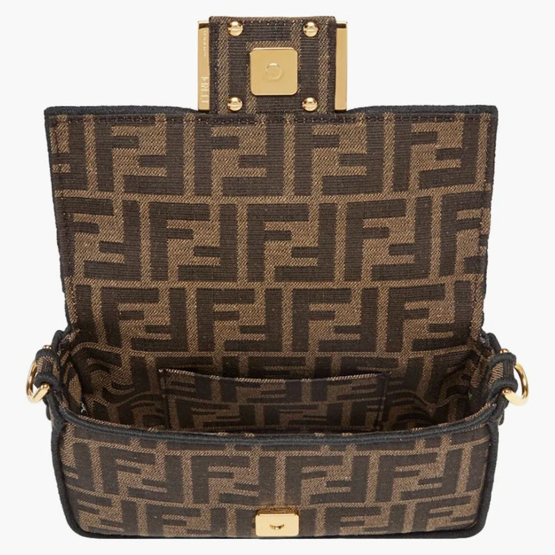 Fendi Baguette Mini Jacquard FF Fabric Bag Brown