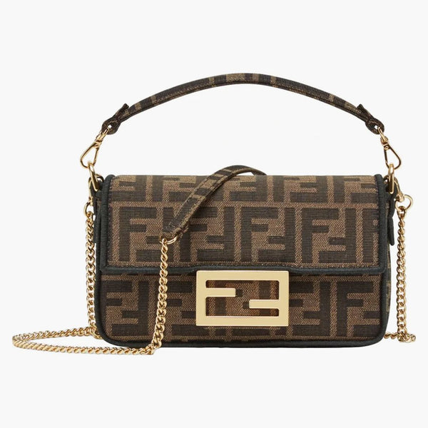 Fendi Baguette Mini Jacquard FF Fabric Bag Brown