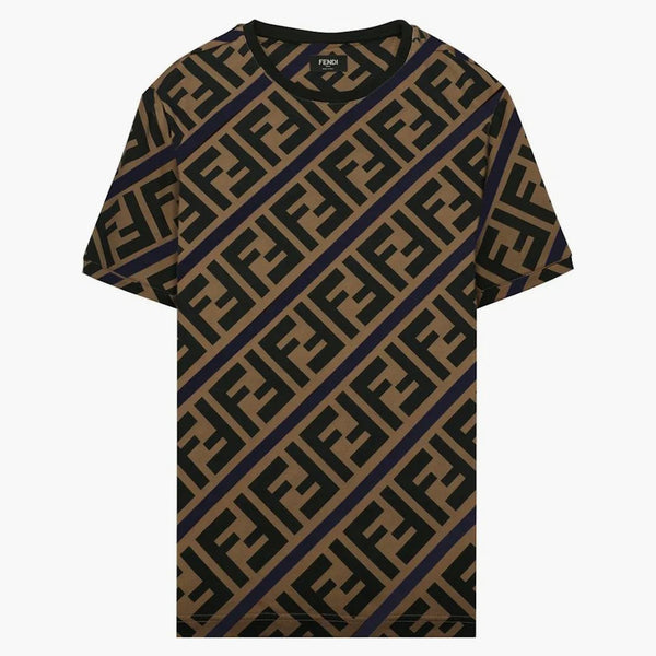 Fendi ff monogram tryckt t-shirt brun/marinblå