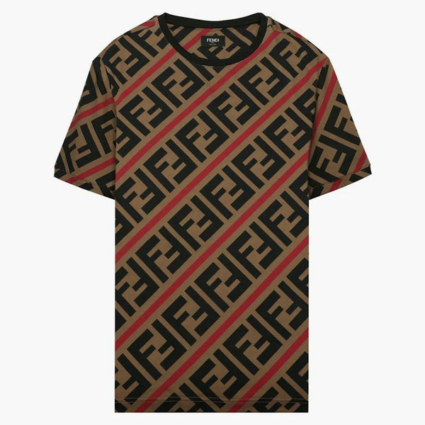 Fendi ff monogram tryckt t-shirt brun/röd