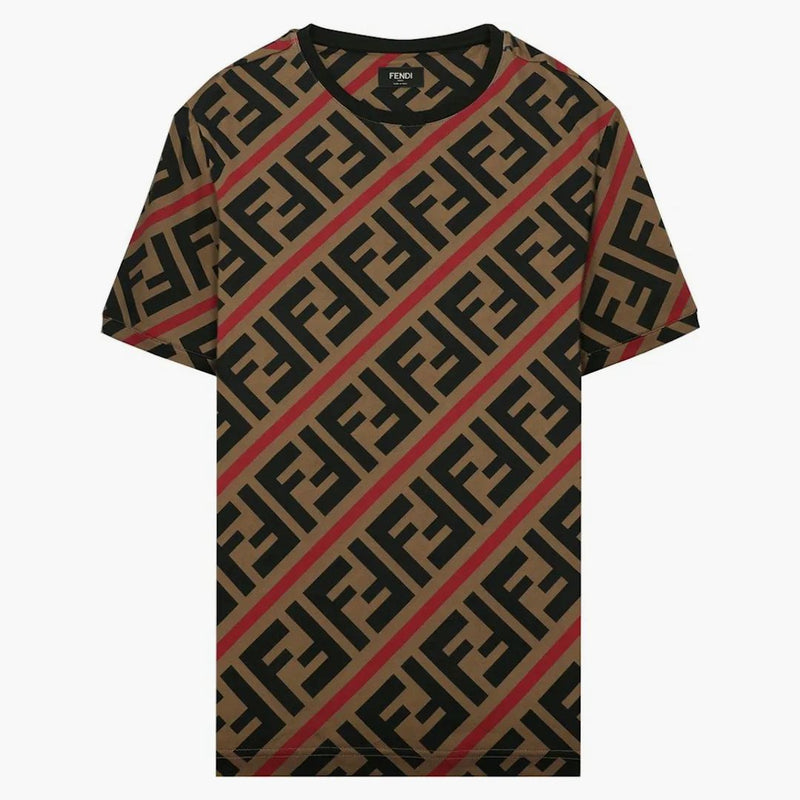 Fendi ff monogram tryckt t-shirt brun/röd