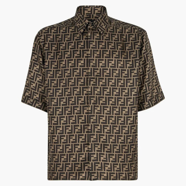 Fendi ff motiv silkeskjorta brun/tobak