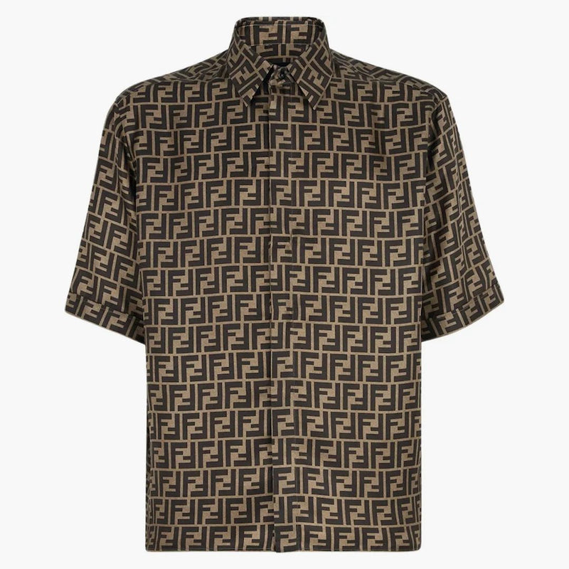 Fendi ff motiv silkeskjorta brun/tobak
