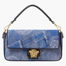 Fendi Fendace Baguette Shoulder Bag Denim Patchwork Print
