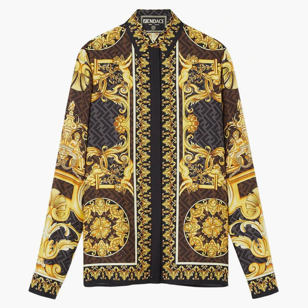 Fendi fendace barock sidenskjorta guld