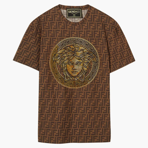 Fendi fendace ff t-shirt brun/guld