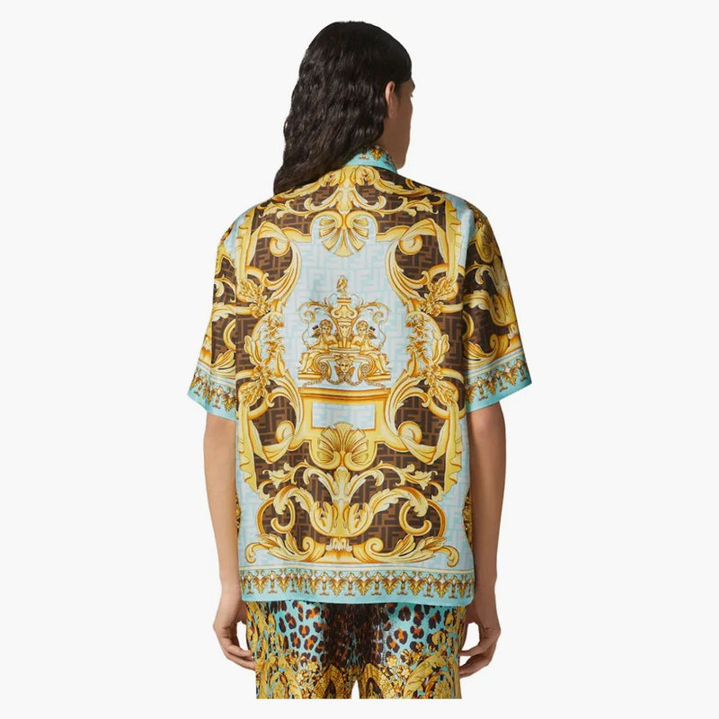 Fendi Fendace Wild Barock Silk Shirt Gold/Blue