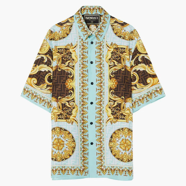 Fendi Fendace Wild Barock Silk Shirt Gold/Blue