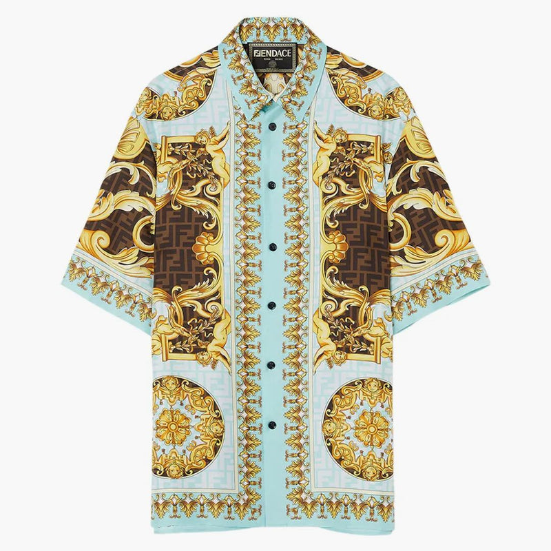 Fendi Fendace Wild Barock Silk Shirt Gold/Blue