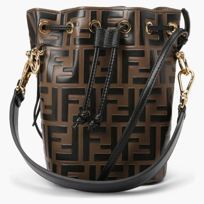 Fendi Mon Tresor Bucket Bag Zucca präglade liten tobaksvart