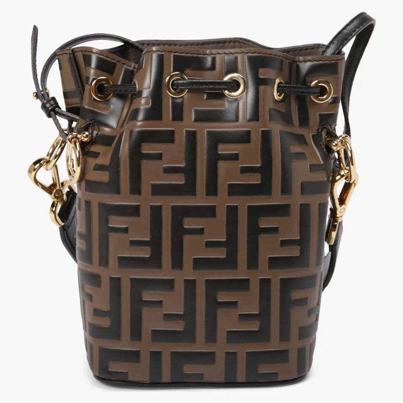 Fendi Mon Tresor Bucket Bag Zucca präglade liten tobaksvart
