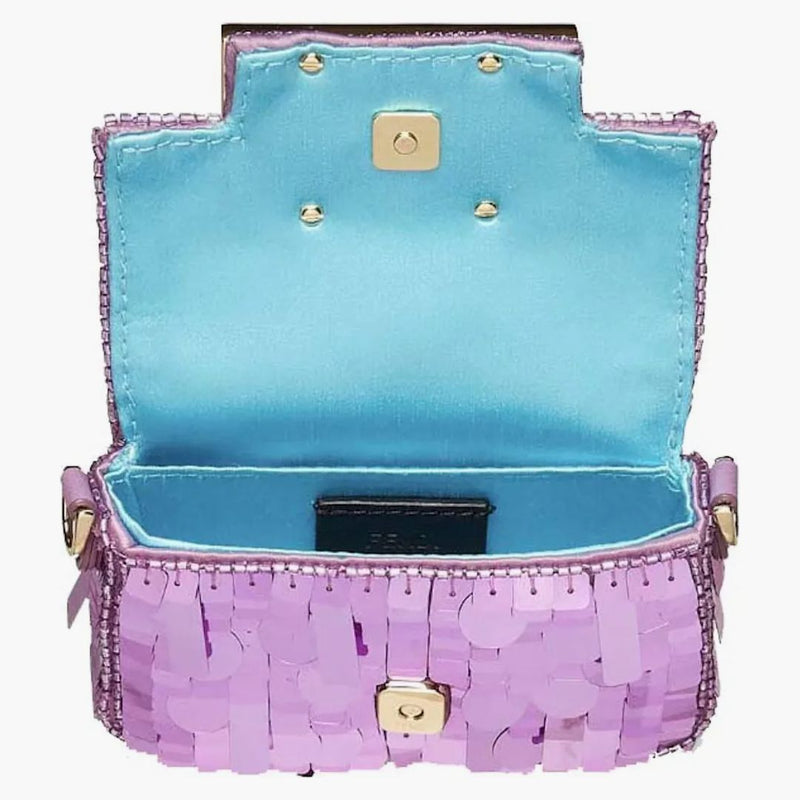 Fendi paljett nano baguette charm ljus lila