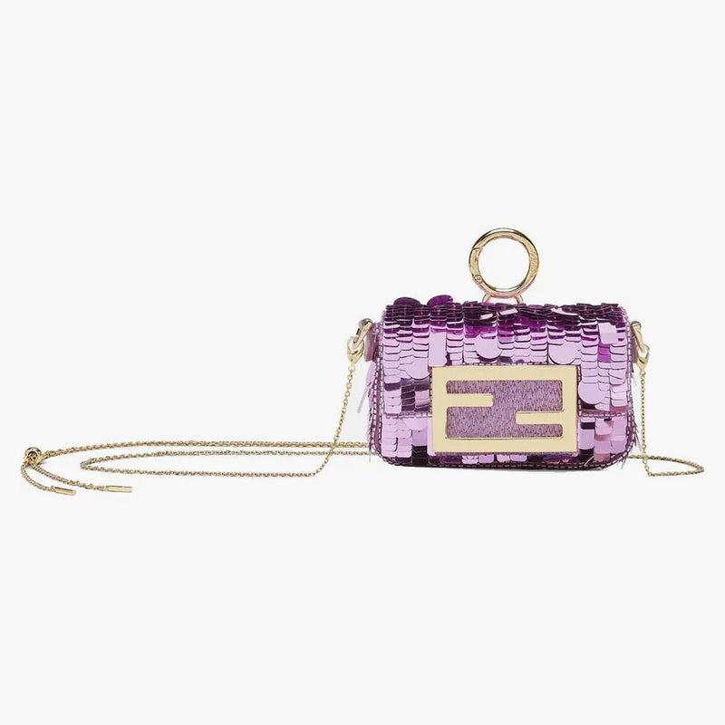Fendi paljett nano baguette charm ljus lila