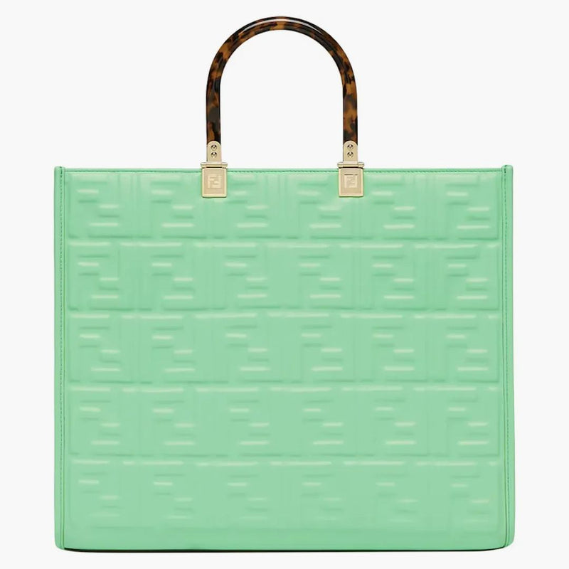Fendi Sunshine Medium Green Leather Shopper med FF Motif Green