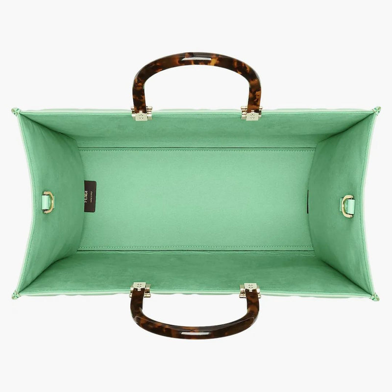 Fendi Sunshine Medium Green Leather Shopper med FF Motif Green