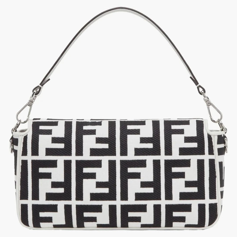 Fendi av Marc Jacobs baguette vit och svart dukväska med FF -broderi