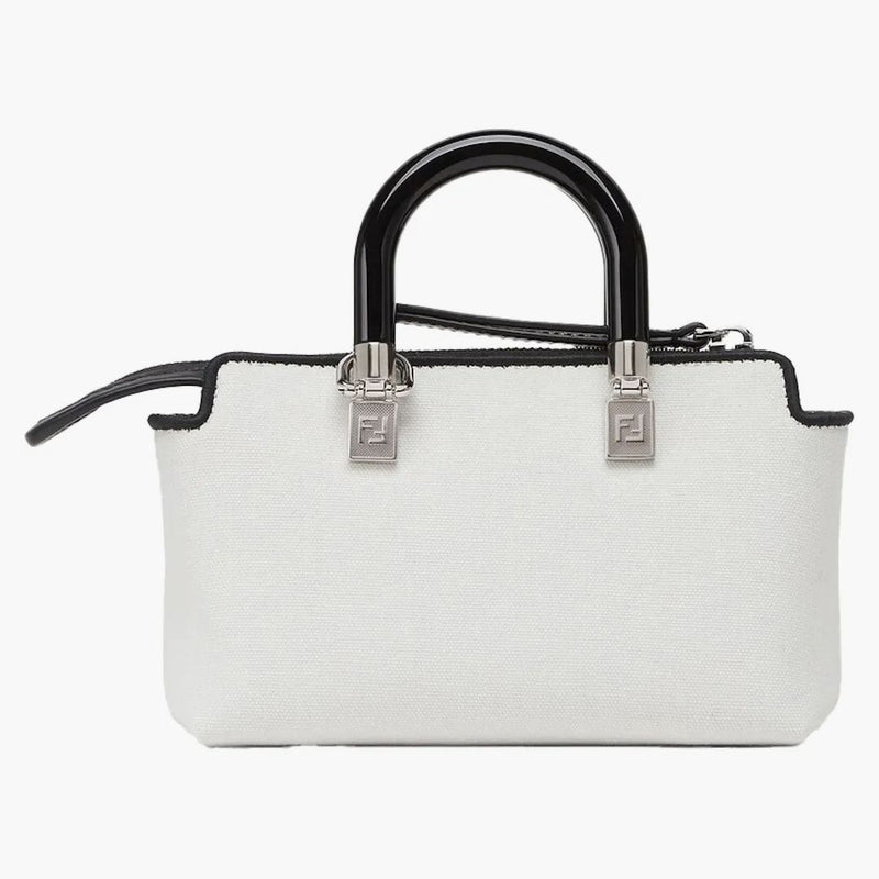 Fendi av Marc Jacobs förresten Mini White Canvas Small Boston Bag med Fendi Roma broderi