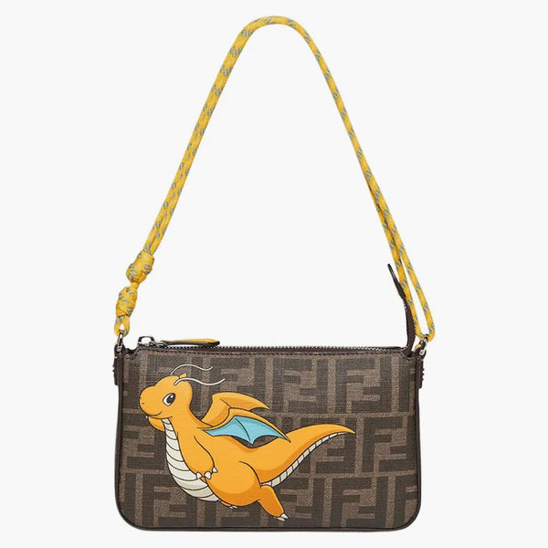Fendi x frgmt x pokemon ff tyg väska baguette påse multicolor