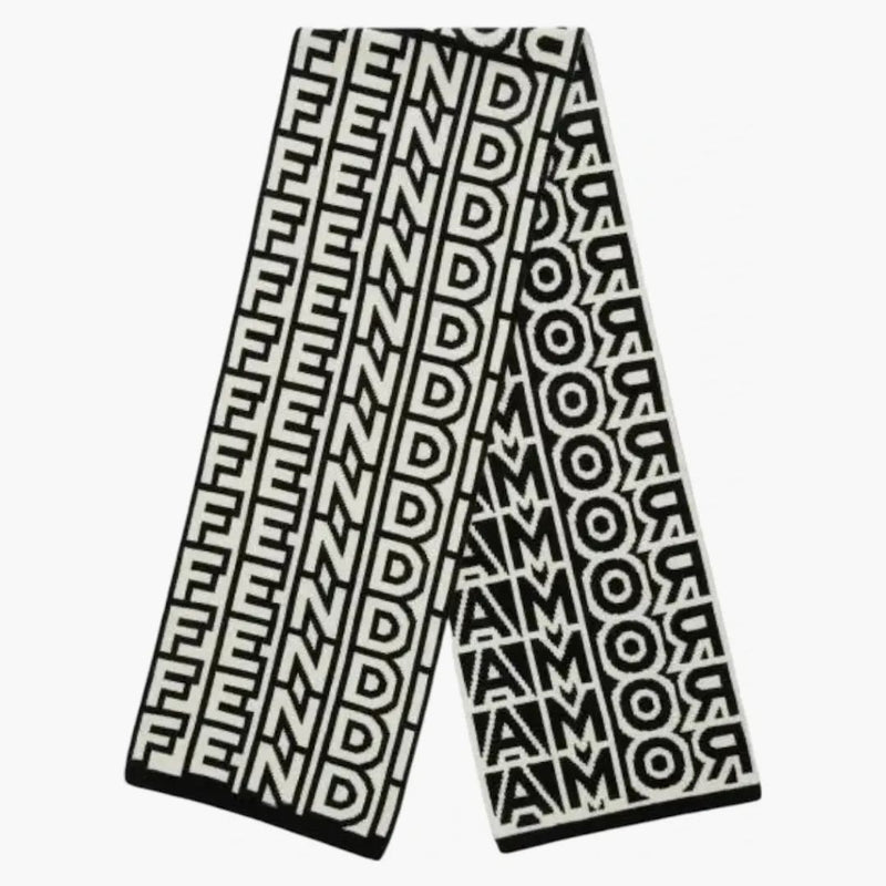 Fendi x Marc Jacobs allover logo lana sciarpa bianca/nera
