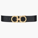 Ferragamo Odwracalne i regulowane pasmo Gancini Black/Rhinoceros Grey