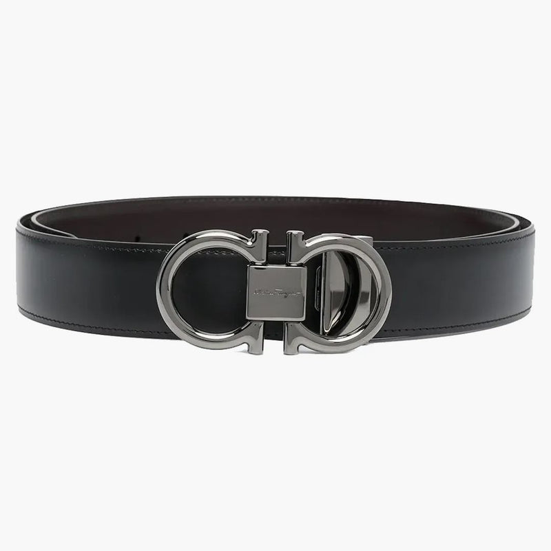 Ferragamo reversibile e regolabile cintura ganci nera/argento