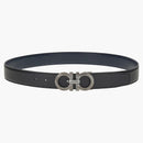 Ferragamo reversible and Adjustable Gancini Belt Chiseled Black/Blue Marine