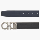 Ferragamo reversible and Adjustable Gancini Belt Chiseled Black/Blue Marine
