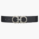 Ferragamo reversible and Adjustable Gancini Belt Chiseled Black/Blue Marine