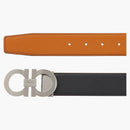Ferragamo reversible and Adjustable Gancini Belt Ruthenium Black/Vicuna
