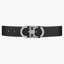Ferragamo reversible and Adjustable Gancini Belt Ruthenium Black/Vicuna