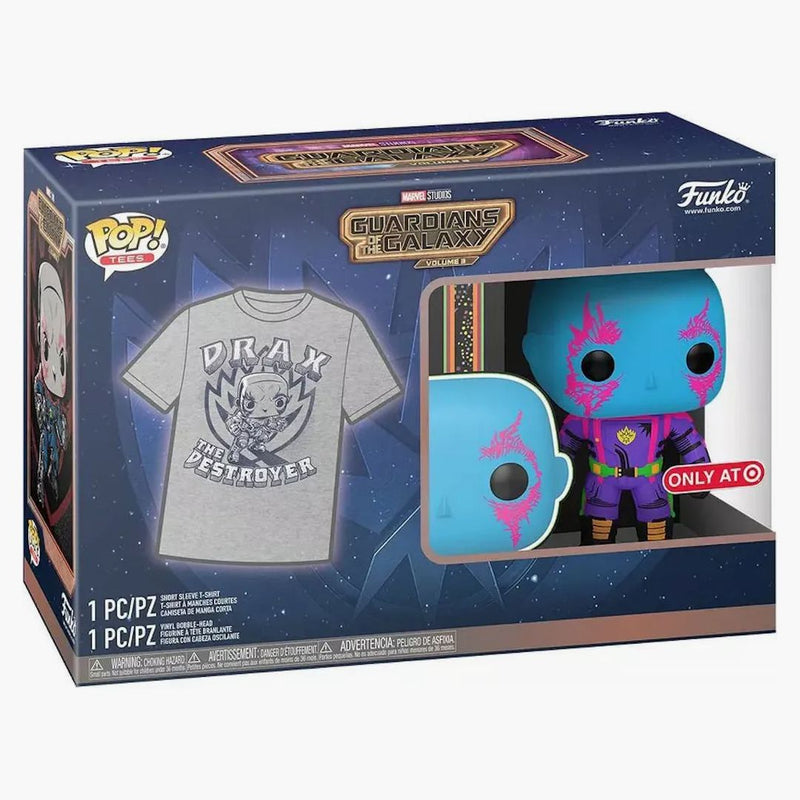 Funko pop! Marvel Studios Guardians of the Galaxy Volume 3 Blacklight Drax With Tee Target Exclusive Bundle