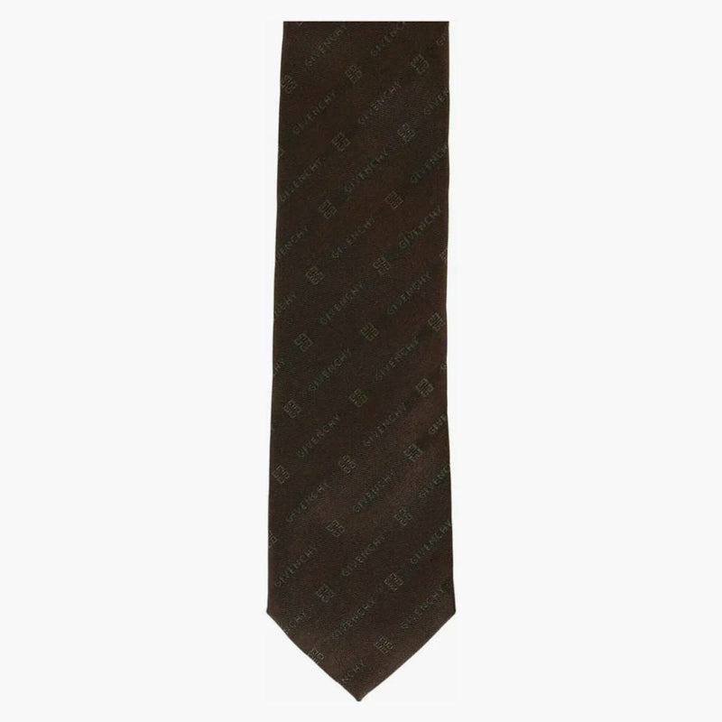 Givenchy Diagonal Logo Silk Tie Dark Brown