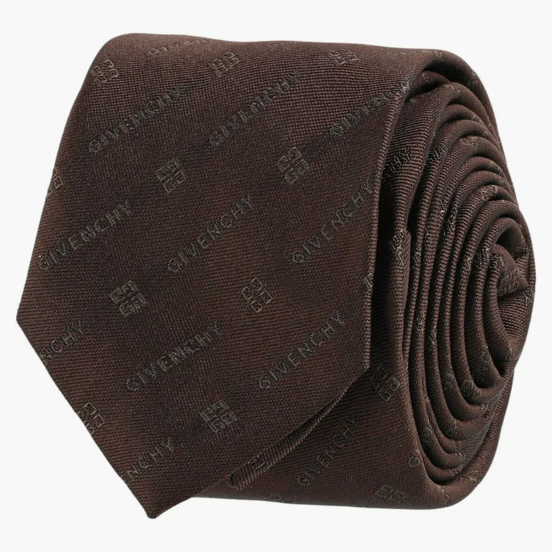 Givenchy Diagonal Logo Silk Tie Dark Brown