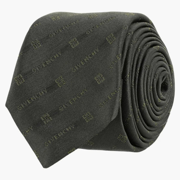 Givenchy diagonální logo Silk Tie Green/Grey
