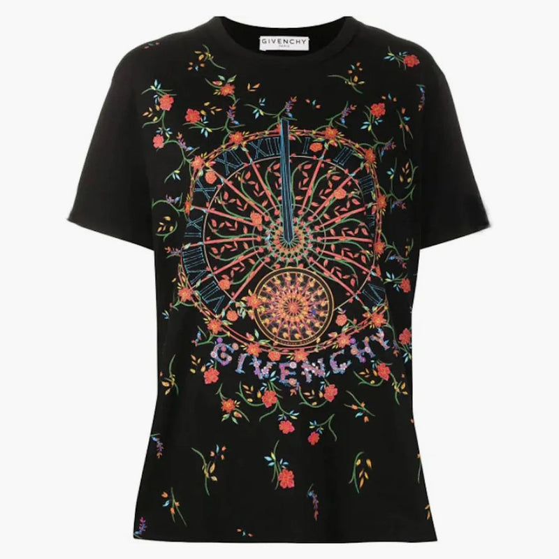 Givenchy Ladies Floral Clock Design T-Shirt Black