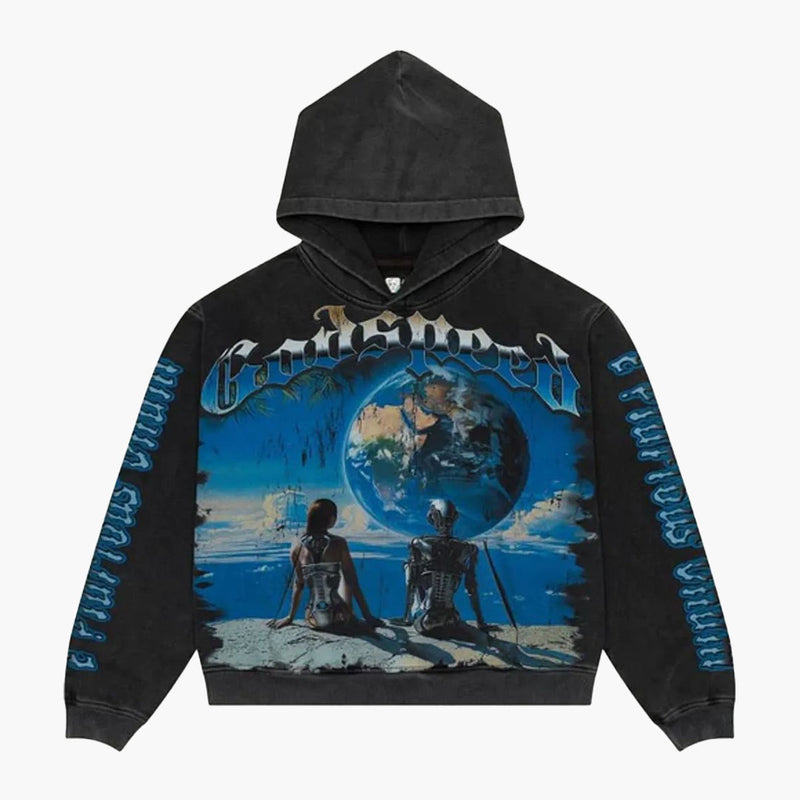 Godspeed Artificial Love Hoodie Washed Black frontansicht
