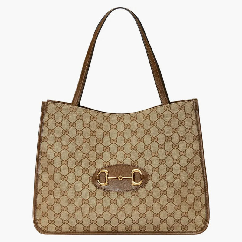 Gucci 1955 Horsebit Tote Bag Gg Supreme Beige/ebony