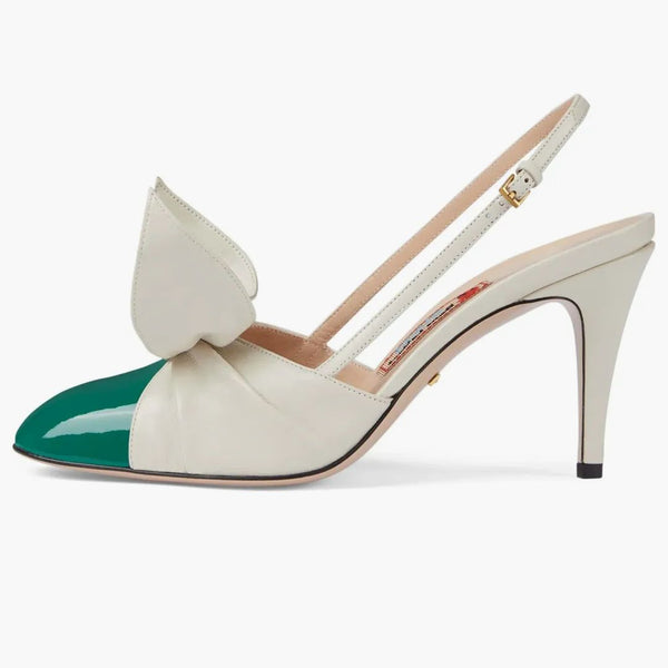 Gucci 85mm Bow Slingback Pumps White Green (Women's)