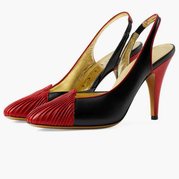 Gucci 95 Slingback Skórzowe pompki Czarnoczerwone (damskie)