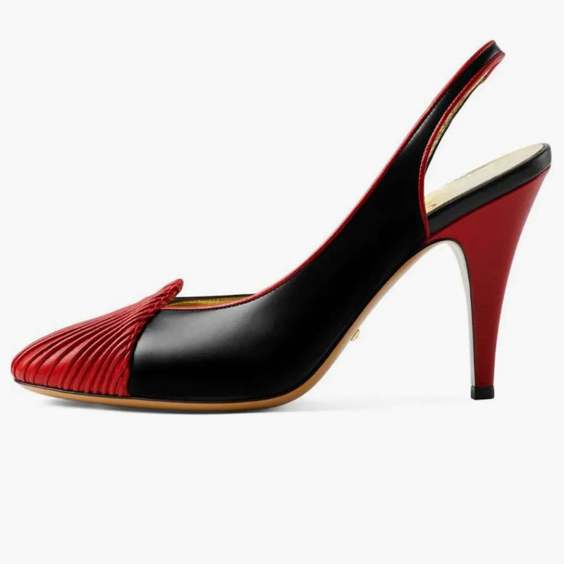Gucci 95 Slingback Leather Pumps Black Red (women's)