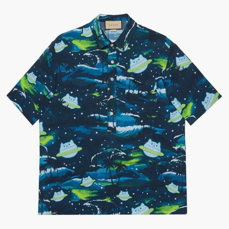 GUCCI Abstract Print Short-Sleeved Shirt Blue