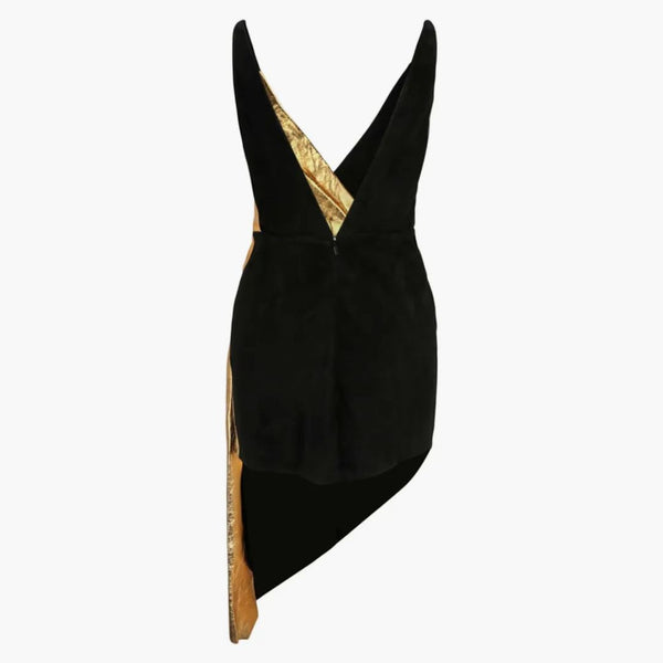 Asymetryczna zamsz gucci mini sukienka czarna/złoty