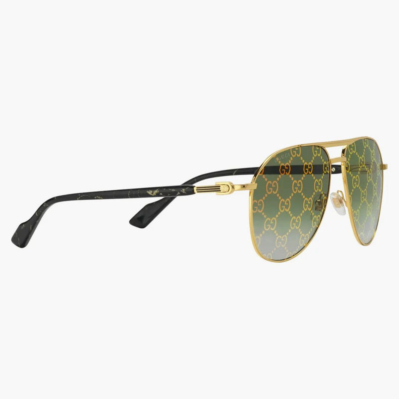 Gucci Aviator Frame Solglasögon glänsande gul guldtonad metallram med toppstång (
