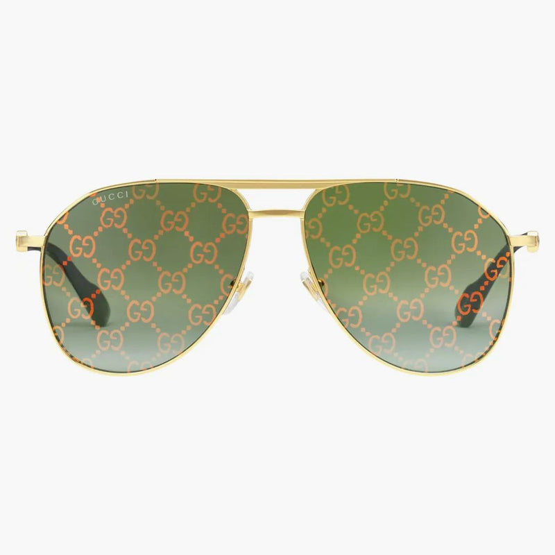 Gucci Aviator Frame Solglasögon glänsande gul guldtonad metallram med toppstång (