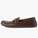 Gucci Ayrton Webbing-Trimmed Horsebit Leather Driver Loafers Brown