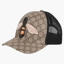 Gucci Bee Print GG Supreme Velcro Strap Baseball Cap Ebony/Beige/Black