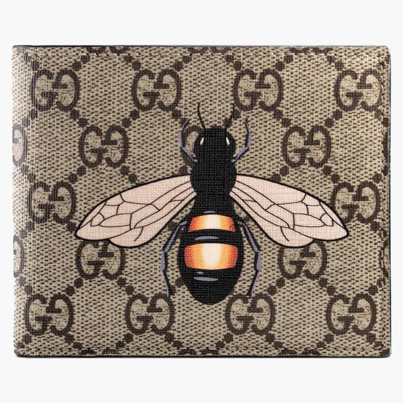 Gucci Bifold Wallet Gg Supreme Bee Print (8 Card Slots) Beige/ebony