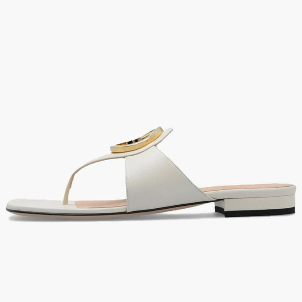 Gucci Blondie Thong skórzane sandały białe (damskie)