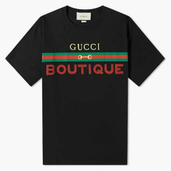 Butikowy druk Gucci bawełniany koszulka czarna